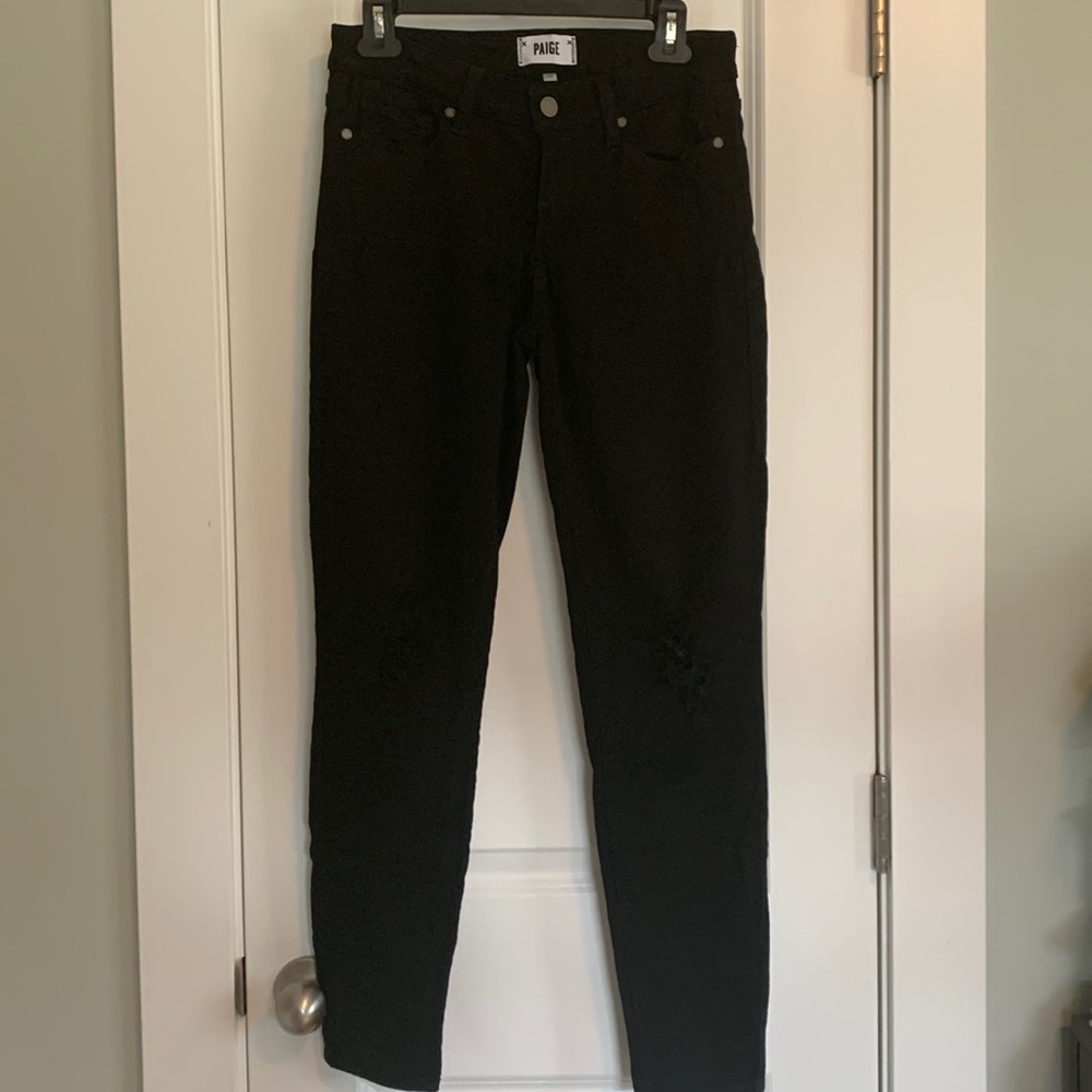 PAIGE Black Distressed Skinny Jeans